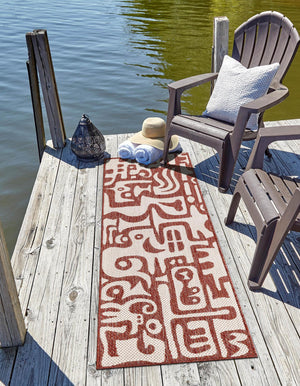 Rust Red 2' x 8' Outdoor Modern Runner Area Rug Weather Resistant for Patio, Deck, Terrace, Balcony, Porch 100% Polypropylene Modern Outside Carpet for Sale at Rug Engine