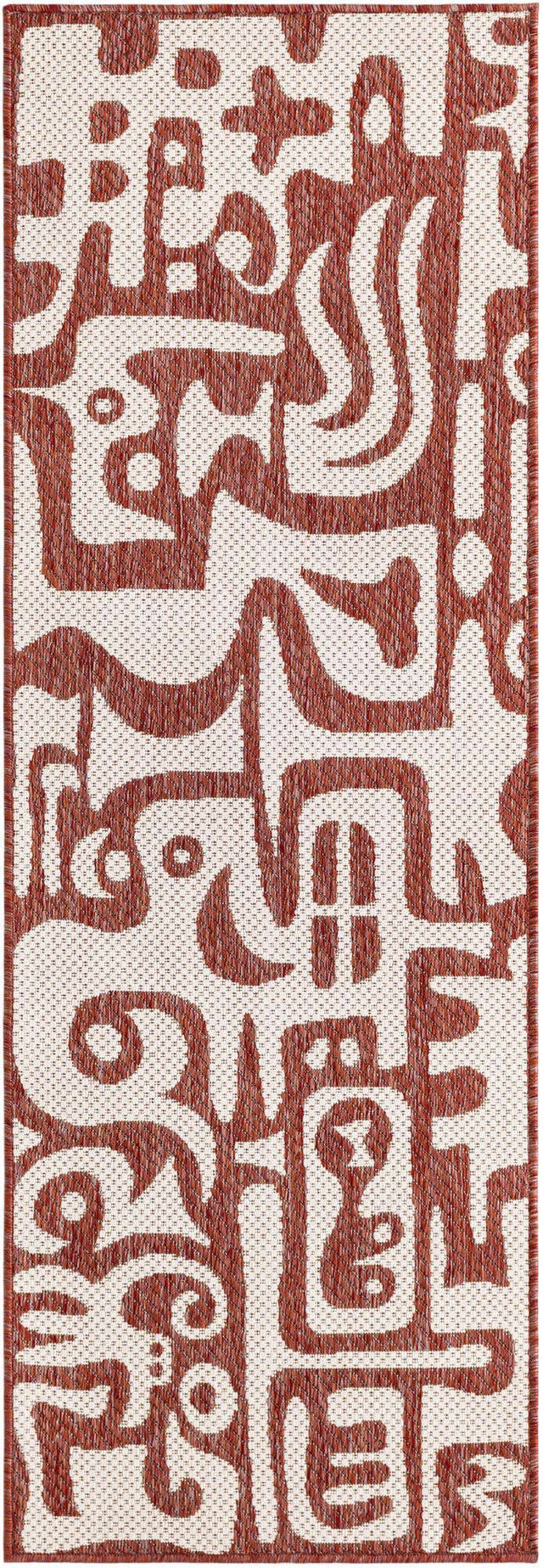 Rust Red 2' x 6' 1 Outdoor Modern Runner Area Rug Weather Resistant for Patio, Deck, Terrace, Balcony, Porch 100% Polypropylene Modern Outside Carpet for Sale at Rug Engine