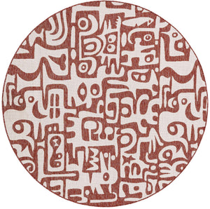 Rust Red 7' 10 x 7' 10 Outdoor Modern Round Area Rug Weather Resistant for Patio, Deck, Terrace, Balcony, Porch 100% Polypropylene Modern Outside Carpet for Sale at Rug Engine