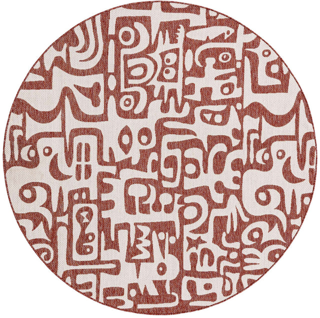 Rust Red 7' 10 x 7' 10 Outdoor Modern Round Area Rug Weather Resistant for Patio, Deck, Terrace, Balcony, Porch 100% Polypropylene Modern Outside Carpet for Sale at Rug Engine