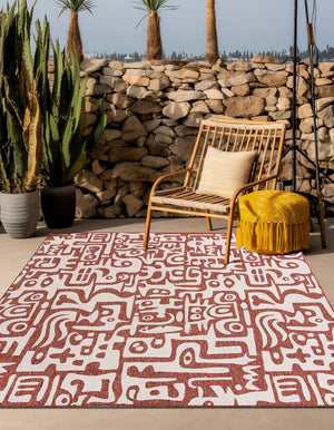 Rust Red 10' x 10' Outdoor Modern Square Area Rug Weather Resistant for Patio, Deck, Terrace, Balcony, Porch 100% Polypropylene Modern Outside Carpet for Sale at Rug Engine