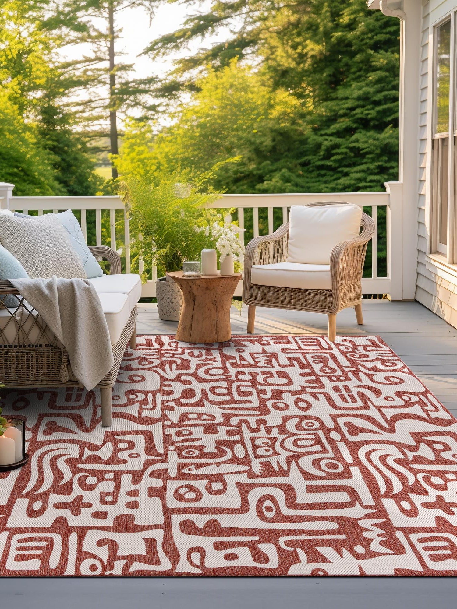 Rust Red 10' x 10' Outdoor Modern Square Area Rug Weather Resistant for Patio, Deck, Terrace, Balcony, Porch 100% Polypropylene Modern Outside Carpet for Sale at Rug Engine