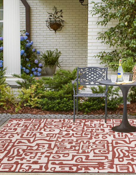 Rust Red 12' x 12' Outdoor Modern Square Area Rug Weather Resistant for Patio, Deck, Terrace, Balcony, Porch 100% Polypropylene Modern Outside Carpet for Sale at Rug Engine