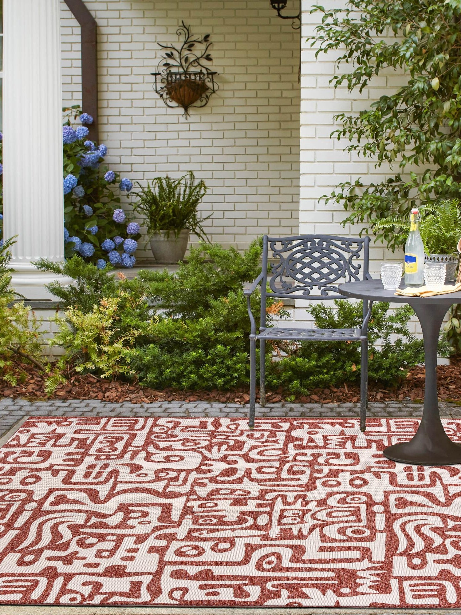 Rust Red 10' x 10' Outdoor Modern Square Area Rug Weather Resistant for Patio, Deck, Terrace, Balcony, Porch 100% Polypropylene Modern Outside Carpet for Sale at Rug Engine