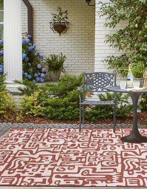 Rust Red 10' x 10' Outdoor Modern Square Area Rug Weather Resistant for Patio, Deck, Terrace, Balcony, Porch 100% Polypropylene Modern Outside Carpet for Sale at Rug Engine