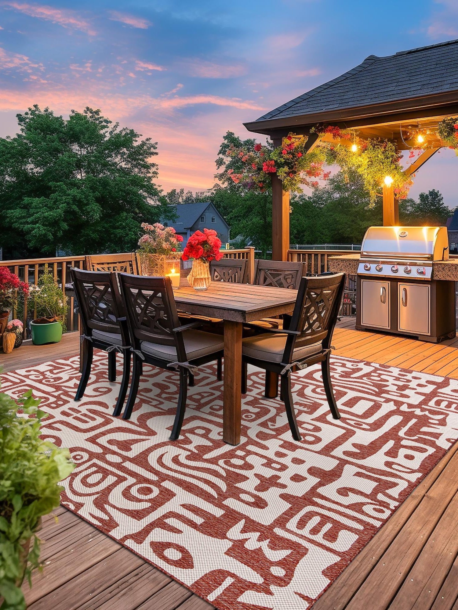 Rust Red 10' x 10' Outdoor Modern Square Area Rug Weather Resistant for Patio, Deck, Terrace, Balcony, Porch 100% Polypropylene Modern Outside Carpet for Sale at Rug Engine