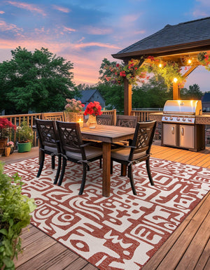 Rust Red 10' x 10' Outdoor Modern Square Area Rug Weather Resistant for Patio, Deck, Terrace, Balcony, Porch 100% Polypropylene Modern Outside Carpet for Sale at Rug Engine