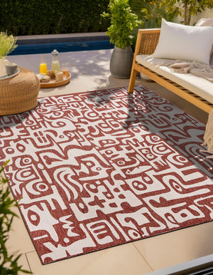 Rust Red 12' x 12' Outdoor Modern Square Area Rug Weather Resistant for Patio, Deck, Terrace, Balcony, Porch 100% Polypropylene Modern Outside Carpet for Sale at Rug Engine