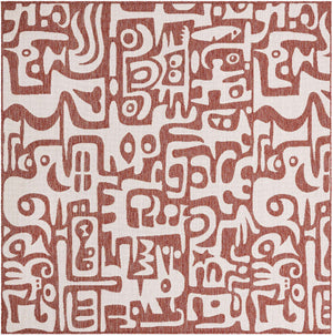 Rust Red 7' 10 x 7' 10 Outdoor Modern Square Area Rug Weather Resistant for Patio, Deck, Terrace, Balcony, Porch 100% Polypropylene Modern Outside Carpet for Sale at Rug Engine
