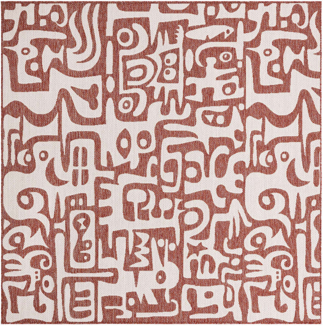 Rust Red 7' 10 x 7' 10 Outdoor Modern Square Area Rug Weather Resistant for Patio, Deck, Terrace, Balcony, Porch 100% Polypropylene Modern Outside Carpet for Sale at Rug Engine