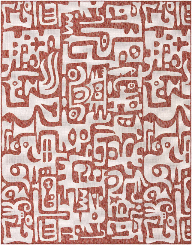 Rust Red 7' 10 x 10' Outdoor Modern Rectangle Area Rug Weather Resistant for Patio, Deck, Terrace, Balcony, Porch 100% Polypropylene Modern Outside Carpet for Sale at Rug Engine