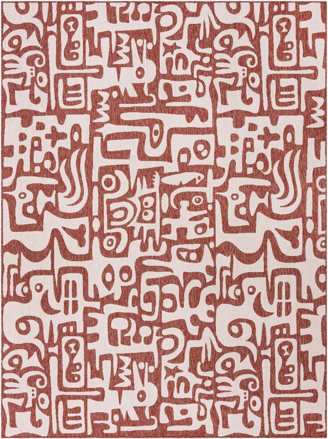Rust Red 9' x 12' Outdoor Modern Rectangle Area Rug Weather Resistant for Patio, Deck, Terrace, Balcony, Porch 100% Polypropylene Modern Outside Carpet for Sale at Rug Engine