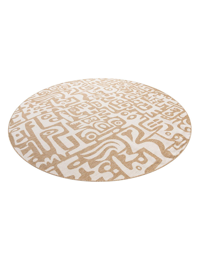 Taupe 10' x 10' Outdoor Modern Round Area Rug Weather Resistant for Patio, Deck, Terrace, Balcony, Porch 100% Polypropylene Modern Outside Carpet for Sale at Rug Engine