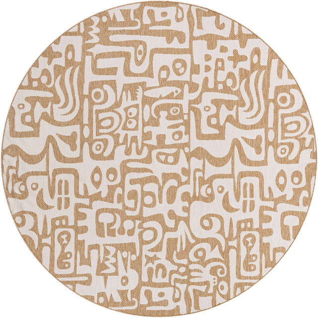 Taupe 10' x 10' Outdoor Modern Round Area Rug Weather Resistant for Patio, Deck, Terrace, Balcony, Porch 100% Polypropylene Modern Outside Carpet for Sale at Rug Engine