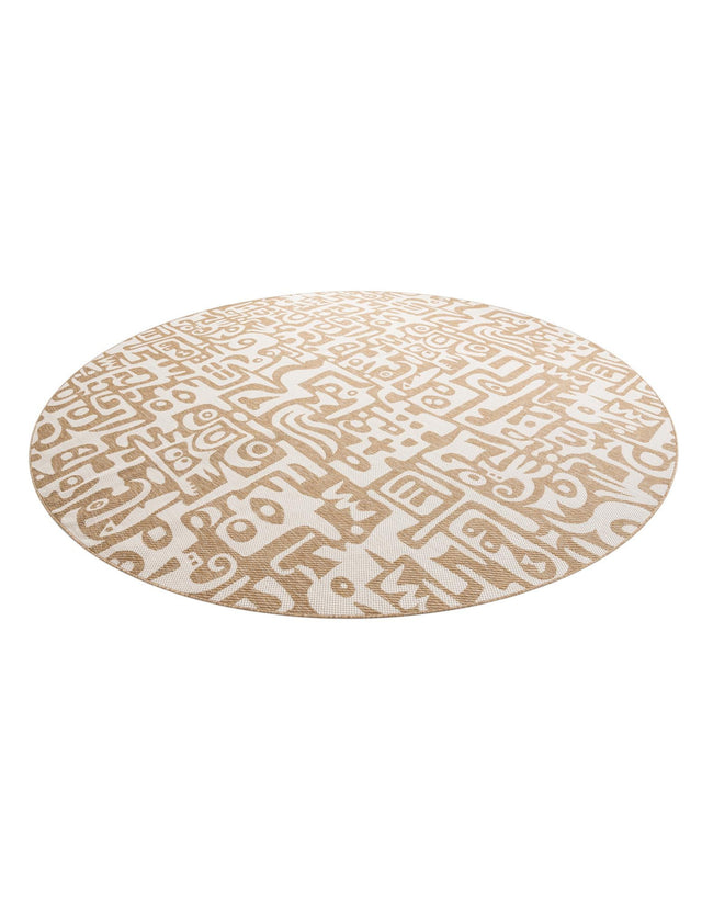 Taupe 12' x 12' Outdoor Modern Round Area Rug Weather Resistant for Patio, Deck, Terrace, Balcony, Porch 100% Polypropylene Modern Outside Carpet for Sale at Rug Engine