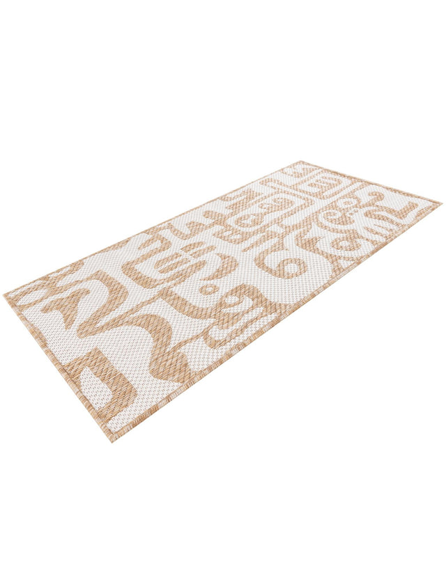 Taupe 2' x 4' 1 Outdoor Modern Runner Area Rug Weather Resistant for Patio, Deck, Terrace, Balcony, Porch 100% Polypropylene Modern Outside Carpet for Sale at Rug Engine