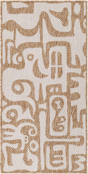 Taupe 2' x 4' 1 Outdoor Modern Runner Area Rug Weather Resistant for Patio, Deck, Terrace, Balcony, Porch 100% Polypropylene Modern Outside Carpet for Sale at Rug Engine