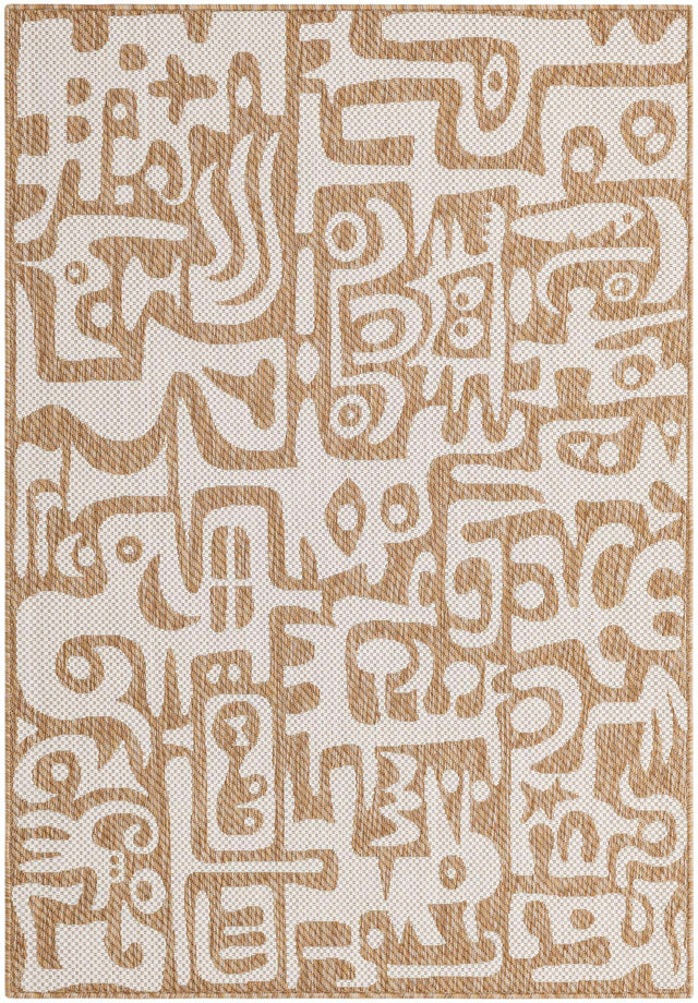 Taupe 4' 1 x 6' 1 Outdoor Modern Rectangle Area Rug Weather Resistant for Patio, Deck, Terrace, Balcony, Porch 100% Polypropylene Modern Outside Carpet for Sale at Rug Engine