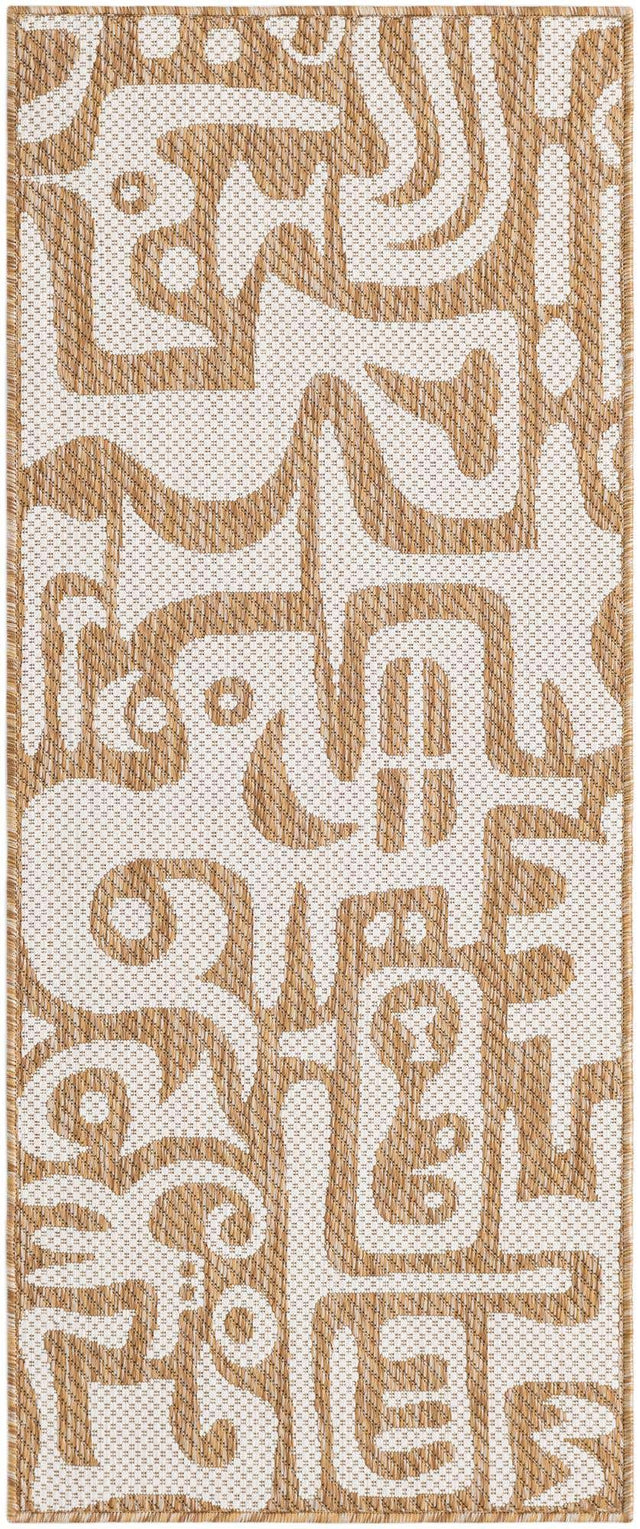 Taupe 2' x 5' 3 Outdoor Modern Runner Area Rug Weather Resistant for Patio, Deck, Terrace, Balcony, Porch 100% Polypropylene Modern Outside Carpet for Sale at Rug Engine