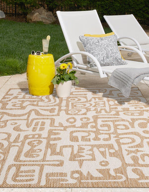 Taupe 2' x 3' 1 Outdoor Modern Rectangle Area Rug Weather Resistant for Patio, Deck, Terrace, Balcony, Porch 100% Polypropylene Modern Outside Carpet for Sale at Rug Engine