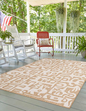 Taupe 2' x 3' 1 Outdoor Modern Rectangle Area Rug Weather Resistant for Patio, Deck, Terrace, Balcony, Porch 100% Polypropylene Modern Outside Carpet for Sale at Rug Engine