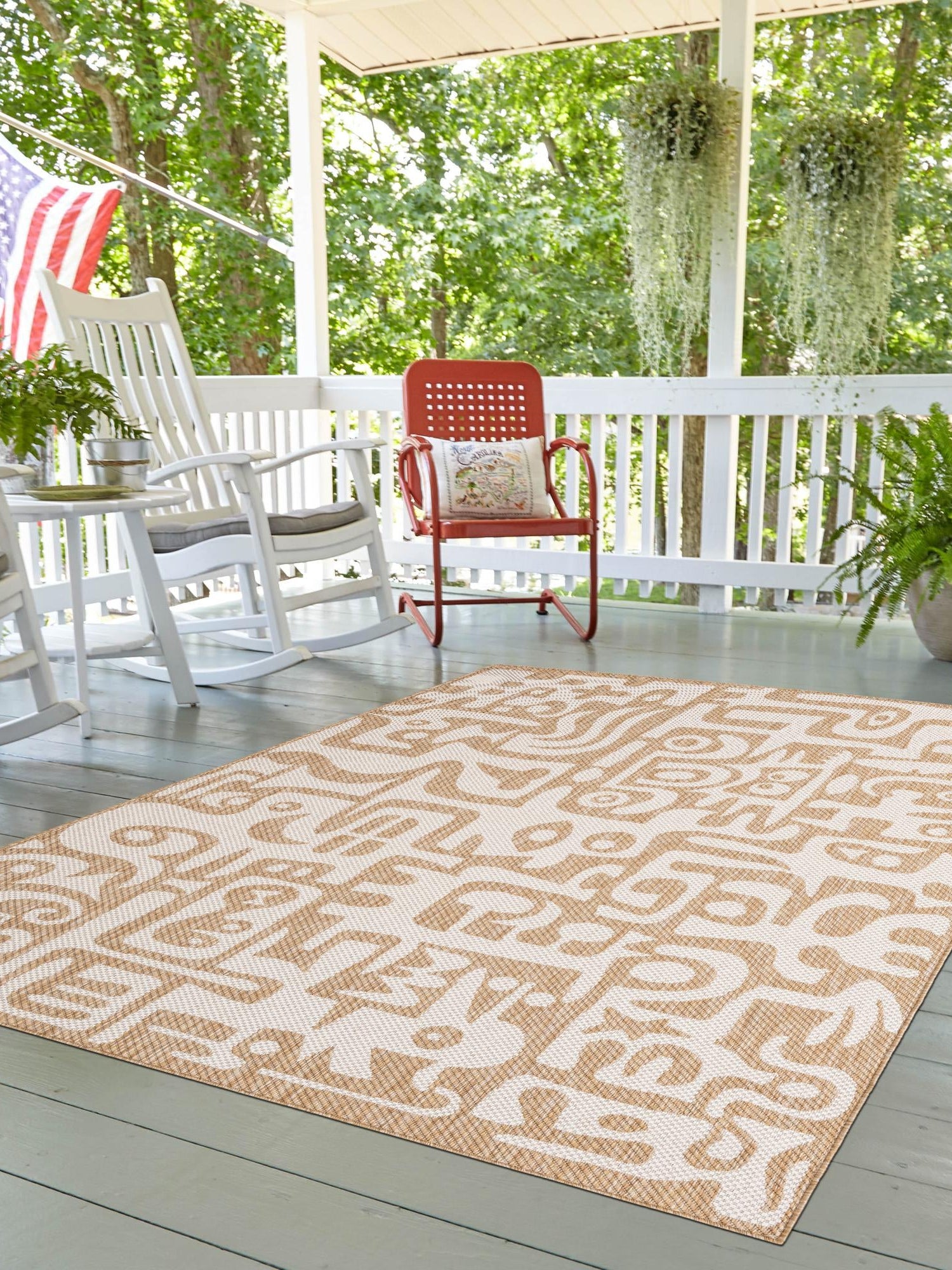 Taupe 6' 1 x 9' Outdoor Modern Rectangle Area Rug Weather Resistant for Patio, Deck, Terrace, Balcony, Porch 100% Polypropylene Modern Outside Carpet for Sale at Rug Engine