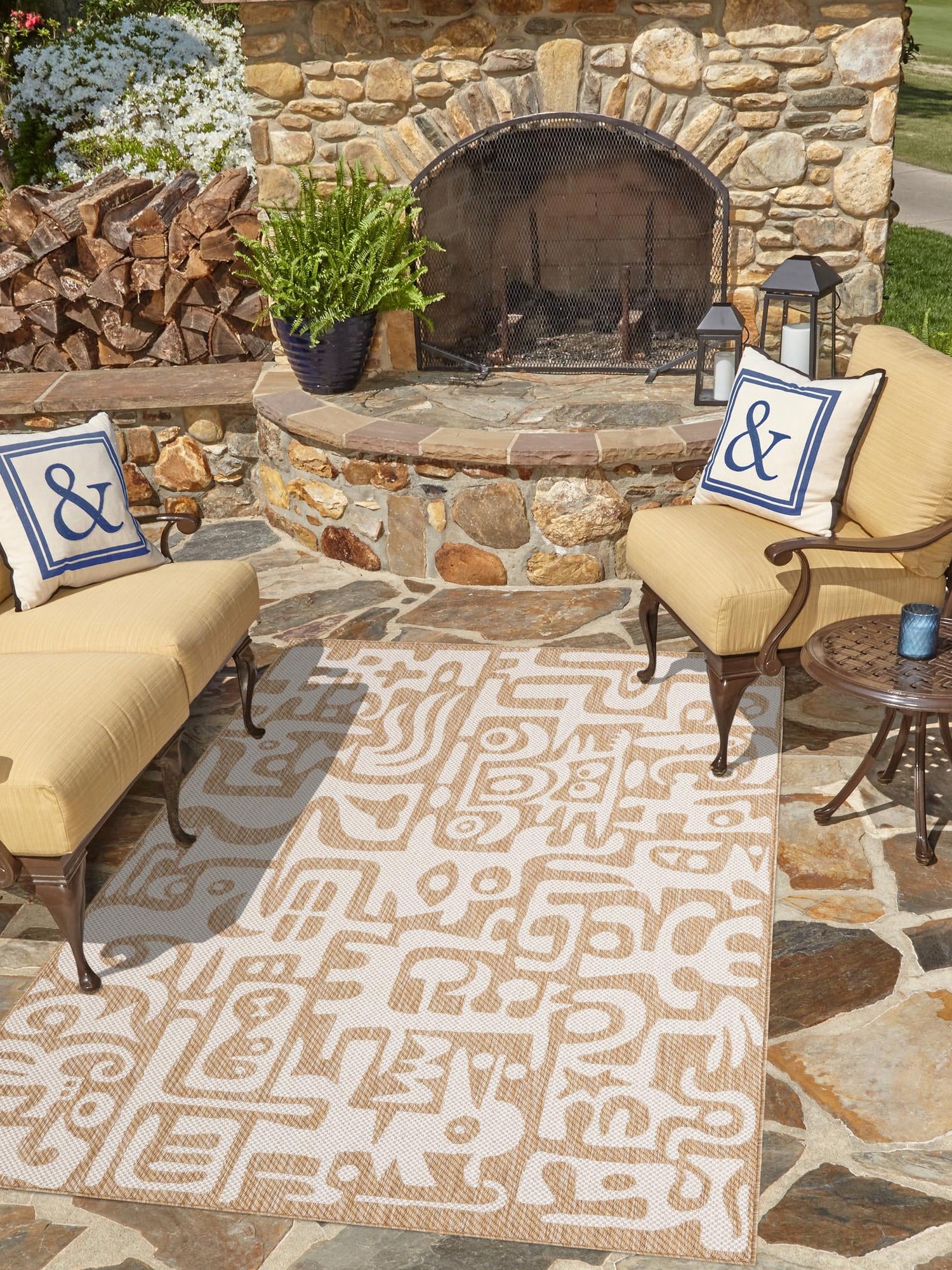 Taupe 6' 1 x 9' Outdoor Modern Rectangle Area Rug Weather Resistant for Patio, Deck, Terrace, Balcony, Porch 100% Polypropylene Modern Outside Carpet for Sale at Rug Engine