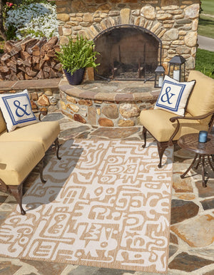 Taupe 10' x 14' 1 Outdoor Modern Rectangle Area Rug Weather Resistant for Patio, Deck, Terrace, Balcony, Porch 100% Polypropylene Modern Outside Carpet for Sale at Rug Engine