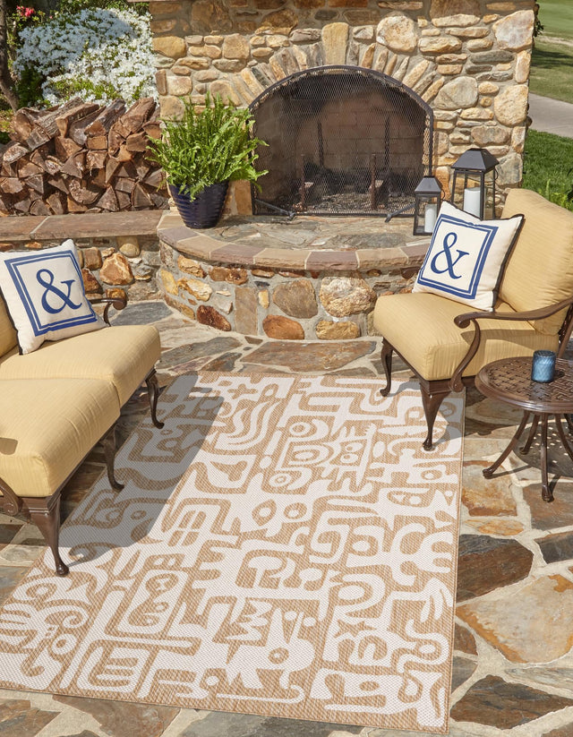 Taupe 10' x 14' 1 Outdoor Modern Rectangle Area Rug Weather Resistant for Patio, Deck, Terrace, Balcony, Porch 100% Polypropylene Modern Outside Carpet for Sale at Rug Engine