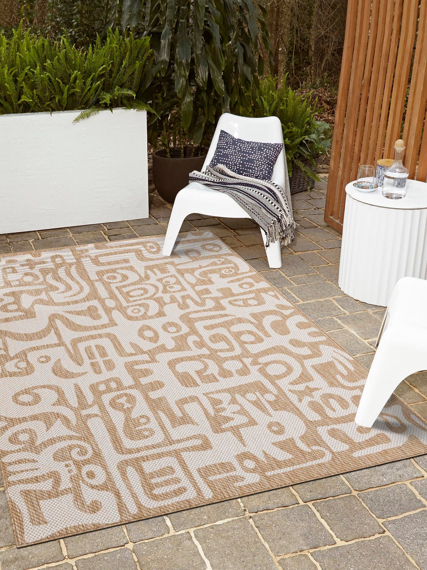 Taupe 10' x 14' 1 Outdoor Modern Rectangle Area Rug Weather Resistant for Patio, Deck, Terrace, Balcony, Porch 100% Polypropylene Modern Outside Carpet for Sale at Rug Engine