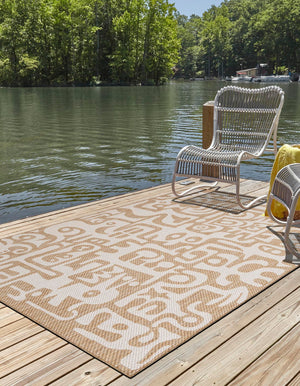 Taupe 2' x 3' 1 Outdoor Modern Rectangle Area Rug Weather Resistant for Patio, Deck, Terrace, Balcony, Porch 100% Polypropylene Modern Outside Carpet for Sale at Rug Engine