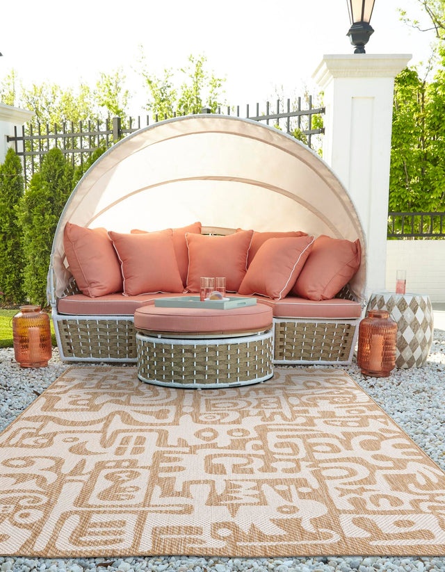 Taupe 10' x 14' 1 Outdoor Modern Rectangle Area Rug Weather Resistant for Patio, Deck, Terrace, Balcony, Porch 100% Polypropylene Modern Outside Carpet for Sale at Rug Engine