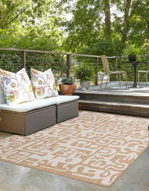 Taupe 2' x 3' 1 Outdoor Modern Rectangle Area Rug Weather Resistant for Patio, Deck, Terrace, Balcony, Porch 100% Polypropylene Modern Outside Carpet for Sale at Rug Engine