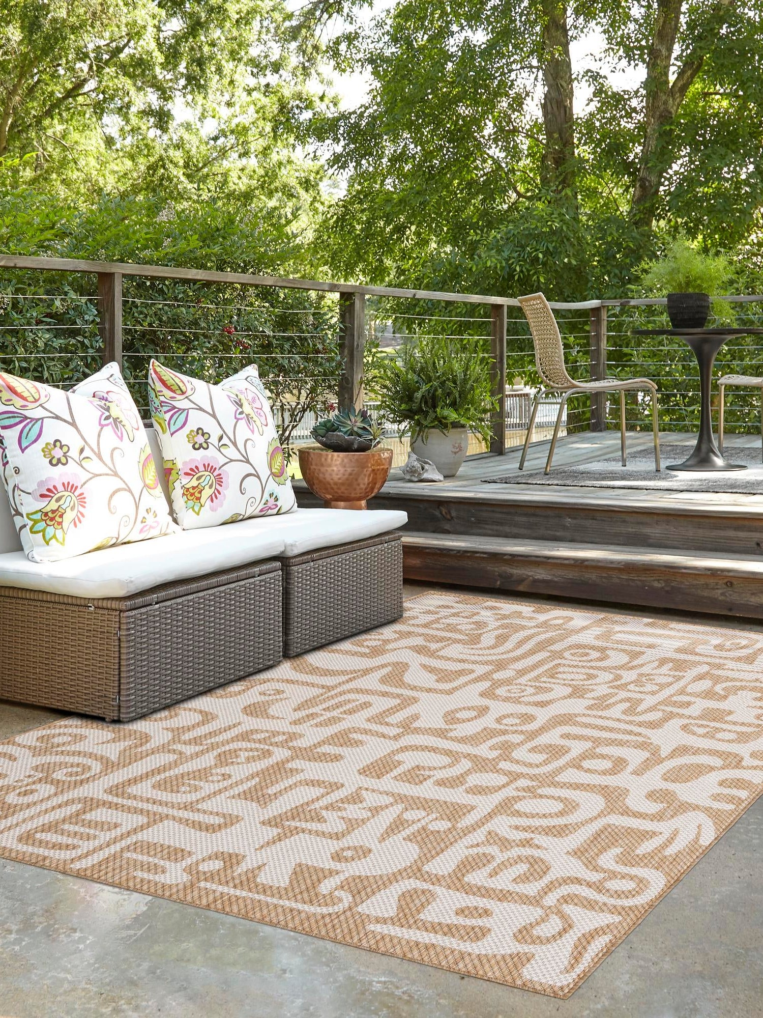 Taupe 5' 3 x 7' 1 Outdoor Modern Rectangle Area Rug Weather Resistant for Patio, Deck, Terrace, Balcony, Porch 100% Polypropylene Modern Outside Carpet for Sale at Rug Engine