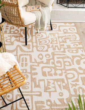 Taupe 2' x 3' 1 Outdoor Modern Rectangle Area Rug Weather Resistant for Patio, Deck, Terrace, Balcony, Porch 100% Polypropylene Modern Outside Carpet for Sale at Rug Engine