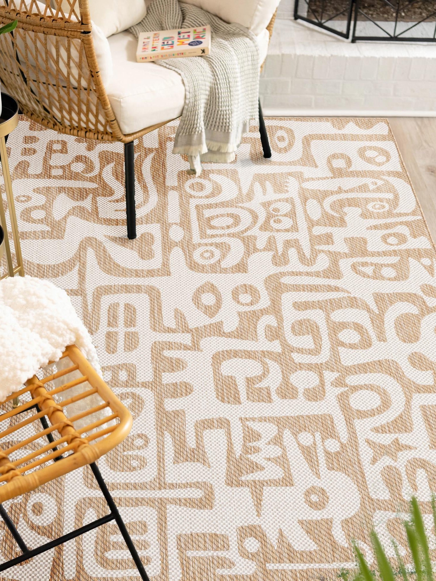 Taupe 10' x 14' 1 Outdoor Modern Rectangle Area Rug Weather Resistant for Patio, Deck, Terrace, Balcony, Porch 100% Polypropylene Modern Outside Carpet for Sale at Rug Engine