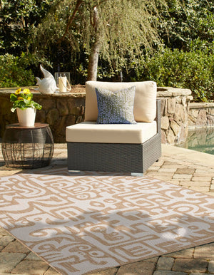 Taupe 10' x 14' 1 Outdoor Modern Rectangle Area Rug Weather Resistant for Patio, Deck, Terrace, Balcony, Porch 100% Polypropylene Modern Outside Carpet for Sale at Rug Engine