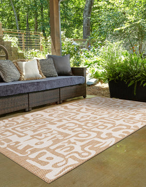 Taupe 10' x 14' 1 Outdoor Modern Rectangle Area Rug Weather Resistant for Patio, Deck, Terrace, Balcony, Porch 100% Polypropylene Modern Outside Carpet for Sale at Rug Engine