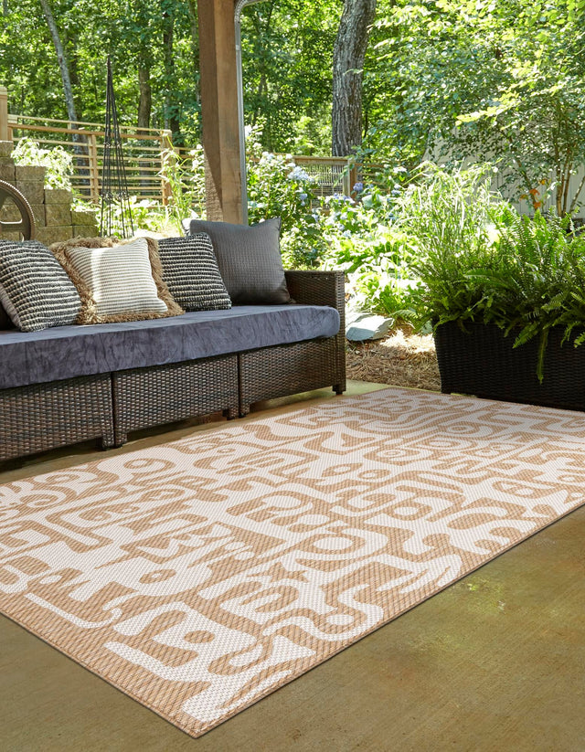 Taupe 10' x 14' 1 Outdoor Modern Rectangle Area Rug Weather Resistant for Patio, Deck, Terrace, Balcony, Porch 100% Polypropylene Modern Outside Carpet for Sale at Rug Engine