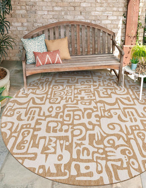 Taupe 12' x 12' Outdoor Modern Round Area Rug Weather Resistant for Patio, Deck, Terrace, Balcony, Porch 100% Polypropylene Modern Outside Carpet for Sale at Rug Engine