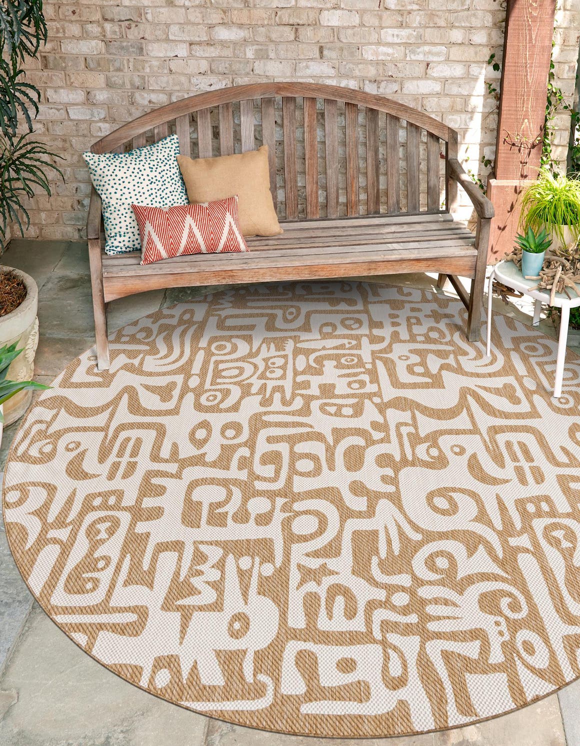 Taupe 3' 1 x 3' 1 Outdoor Modern Round Area Rug Weather Resistant for Patio, Deck, Terrace, Balcony, Porch 100% Polypropylene Modern Outside Carpet for Sale at Rug Engine