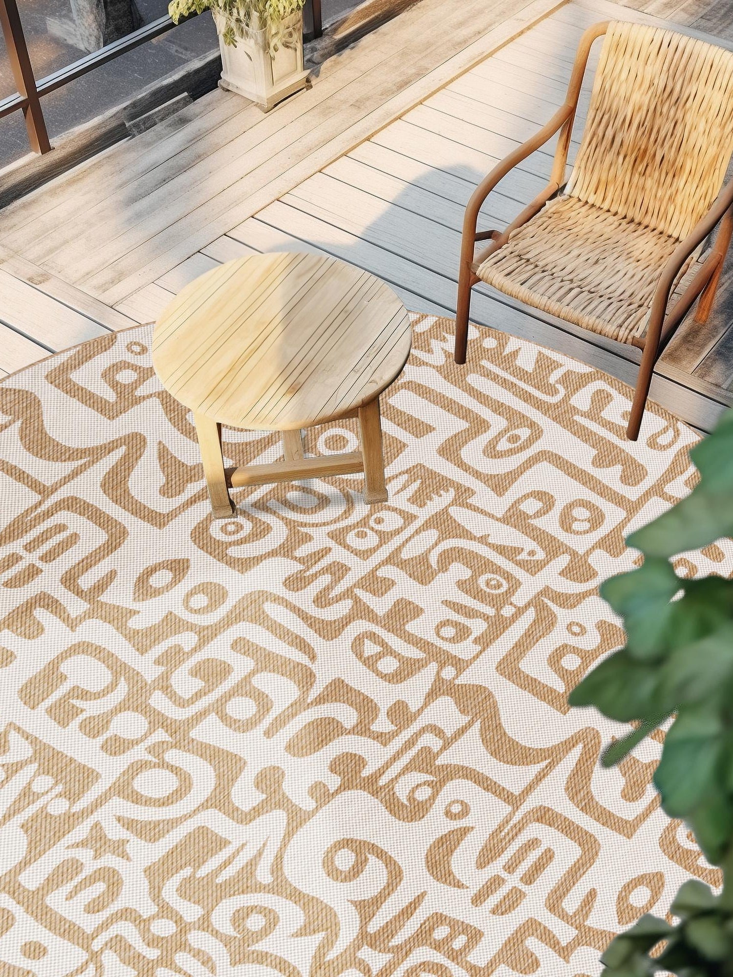 Taupe 10' x 10' Outdoor Modern Round Area Rug Weather Resistant for Patio, Deck, Terrace, Balcony, Porch 100% Polypropylene Modern Outside Carpet for Sale at Rug Engine