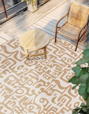 Taupe 6' 1 x 6' 1 Outdoor Modern Round Area Rug Weather Resistant for Patio, Deck, Terrace, Balcony, Porch 100% Polypropylene Modern Outside Carpet for Sale at Rug Engine
