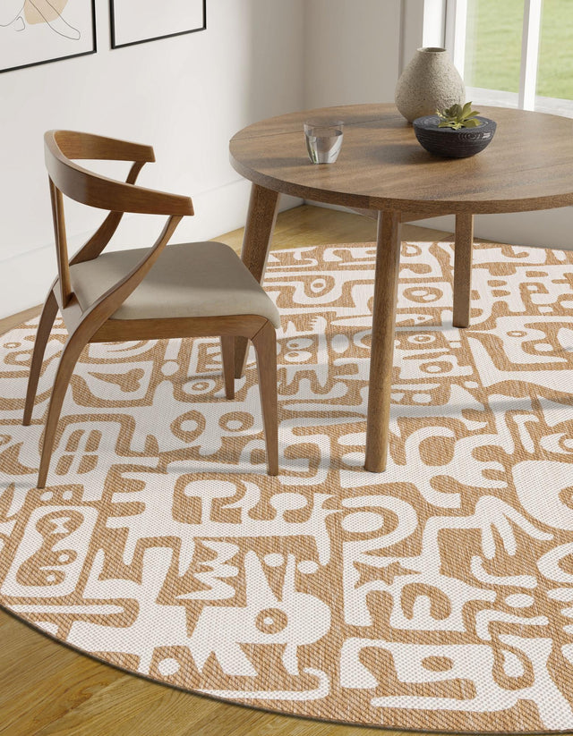 Taupe 12' x 12' Outdoor Modern Round Area Rug Weather Resistant for Patio, Deck, Terrace, Balcony, Porch 100% Polypropylene Modern Outside Carpet for Sale at Rug Engine