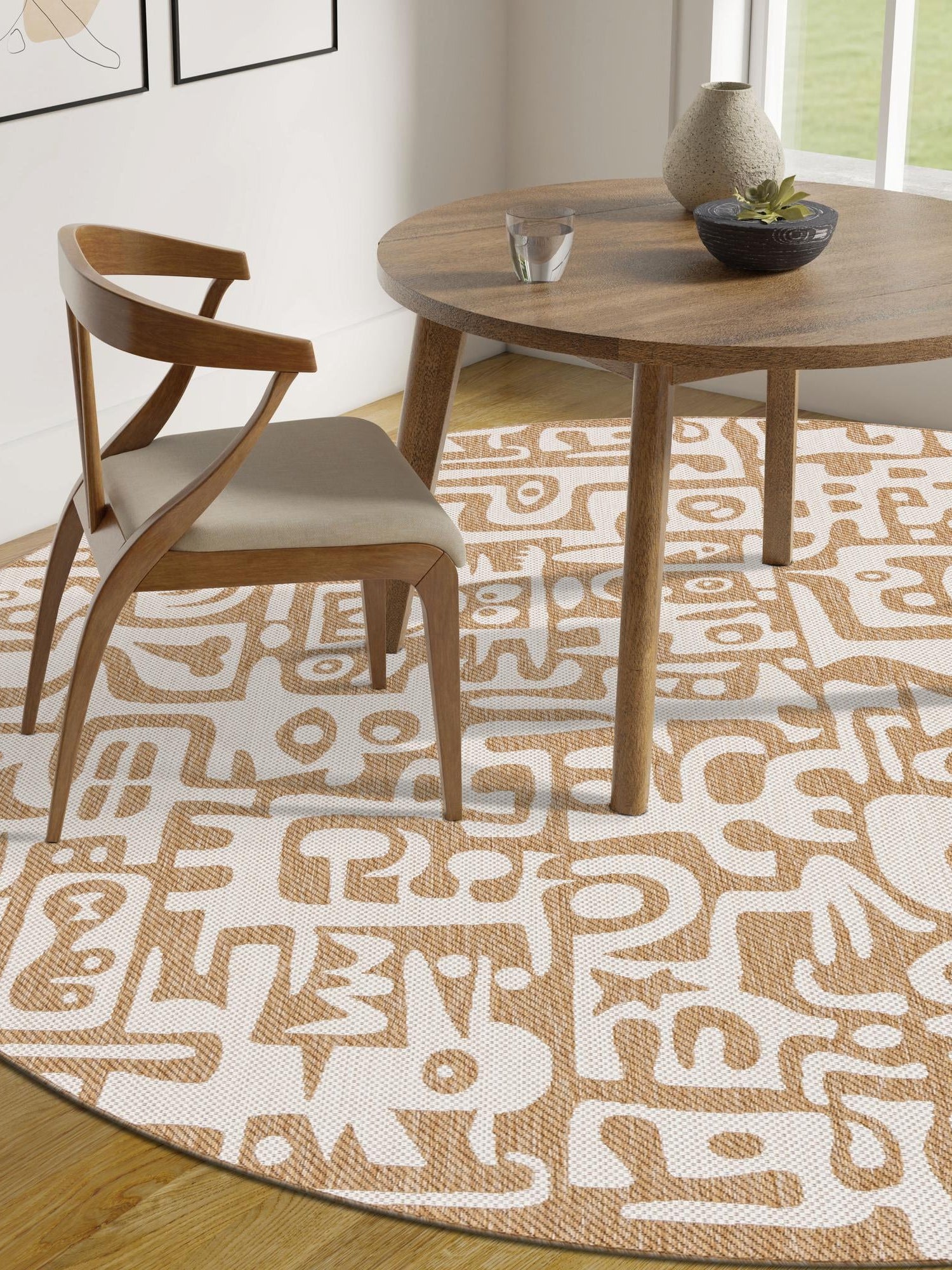 Taupe 10' x 10' Outdoor Modern Round Area Rug Weather Resistant for Patio, Deck, Terrace, Balcony, Porch 100% Polypropylene Modern Outside Carpet for Sale at Rug Engine