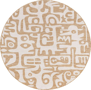 Taupe 6' 1 x 6' 1 Outdoor Modern Round Area Rug Weather Resistant for Patio, Deck, Terrace, Balcony, Porch 100% Polypropylene Modern Outside Carpet for Sale at Rug Engine