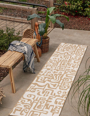 Taupe 2' x 5' 3 Outdoor Modern Runner Area Rug Weather Resistant for Patio, Deck, Terrace, Balcony, Porch 100% Polypropylene Modern Outside Carpet for Sale at Rug Engine