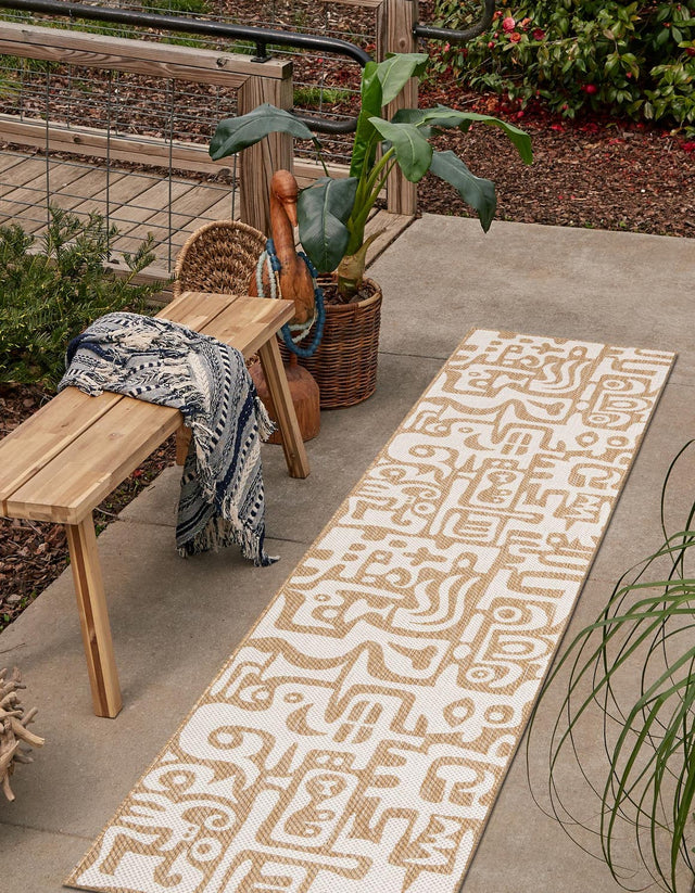 Taupe 2' x 8' Outdoor Modern Runner Area Rug Weather Resistant for Patio, Deck, Terrace, Balcony, Porch 100% Polypropylene Modern Outside Carpet for Sale at Rug Engine