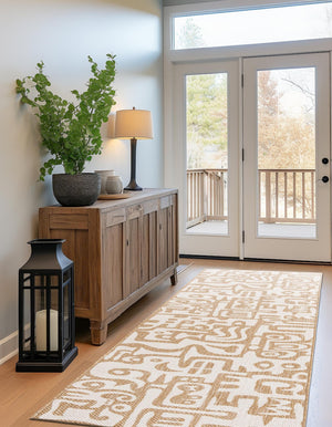 Taupe 2' x 5' 3 Outdoor Modern Runner Area Rug Weather Resistant for Patio, Deck, Terrace, Balcony, Porch 100% Polypropylene Modern Outside Carpet for Sale at Rug Engine