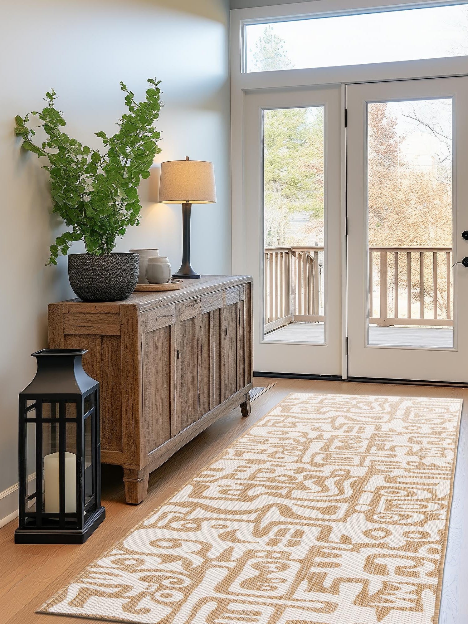 Taupe 2' x 8' Outdoor Modern Runner Area Rug Weather Resistant for Patio, Deck, Terrace, Balcony, Porch 100% Polypropylene Modern Outside Carpet for Sale at Rug Engine